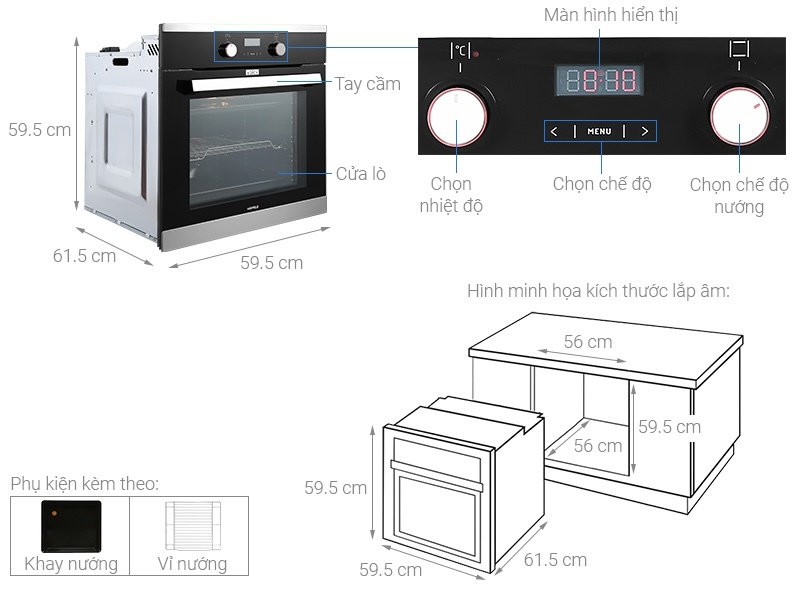 Bảng điều khiển của lò nướng âm tủ Hafele HO-KT60C 534.05.571