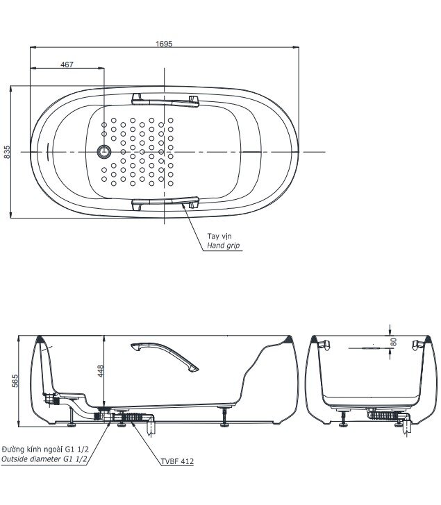 Bản vẽ Bồn Tắm TOTO PJY1744PWEN#GW/TVBF412
