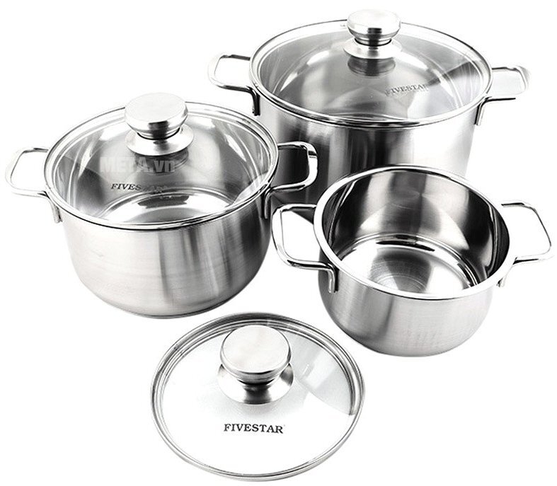 Bộ nồi 3 cái - 3 đáy nắp kiếng Fivestar FS06CG Bộ nồi 3 cái - 3 đáy nắp kiếng Fivestar FS06CG