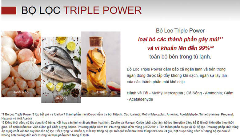 Hitachi HRTN6379SGBKVN được trang bị bộ lọc khử mùi Triple Power Hitachi HRTN6379SGBKVN được trang bị bộ lọc khử mùi Triple Power