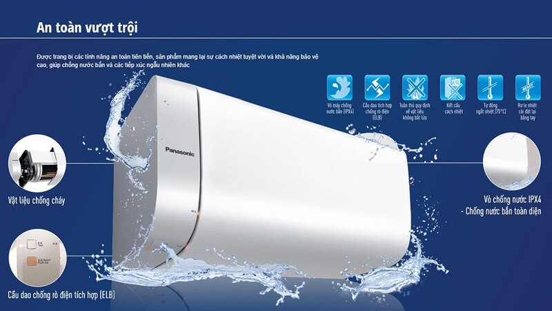 Máy nước nóng gián tiếp Panasonic DH-20HBMVW được tích hợp hàng loạt tính năng an toàn
