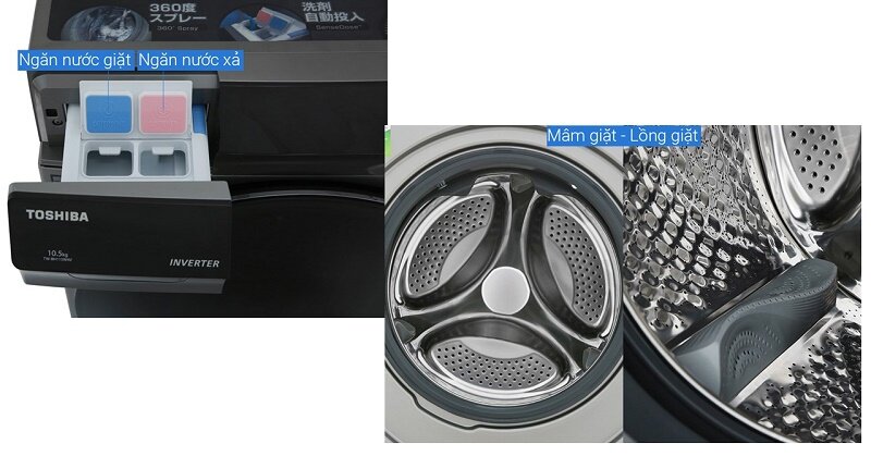 Máy giặt Toshiba lồng ngang Inverter 10,5 kg TW-BH115W4V