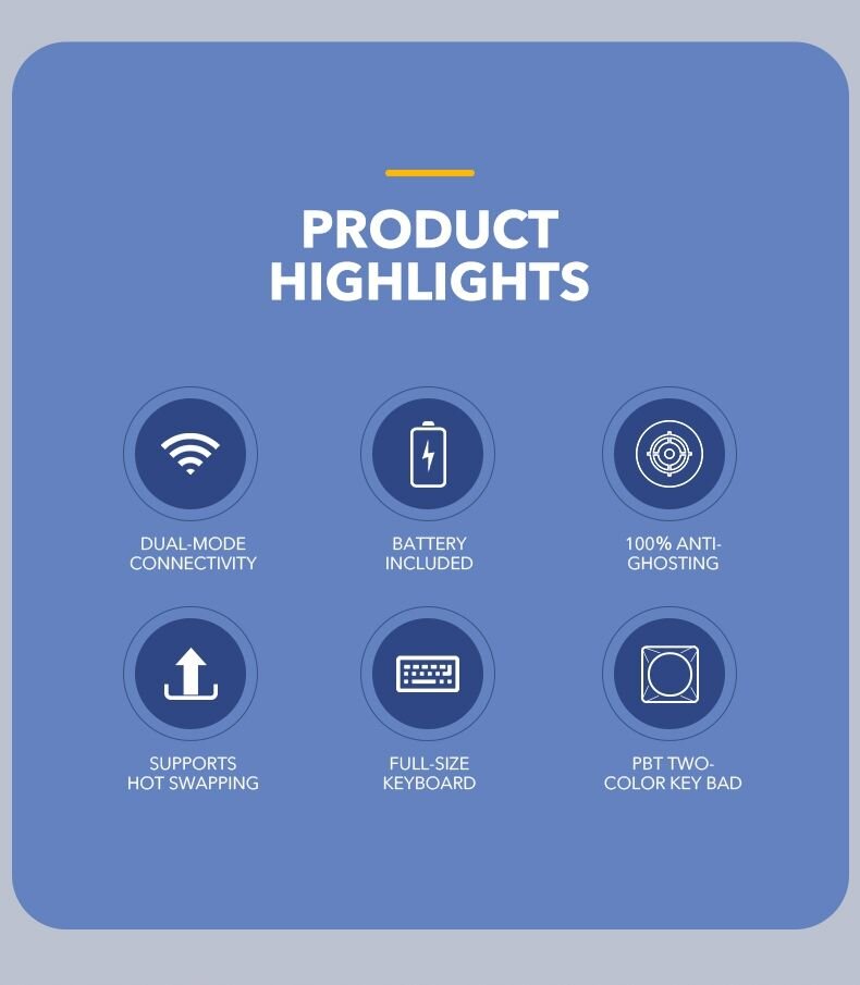 Bàn phím không dây DarkFlash GD108 Starry blue Yellow Switch 7