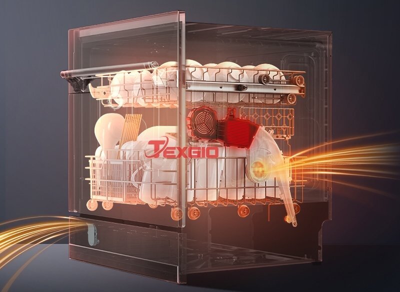 Sau khi rửa, máy rửa bát Texgio TGWF68GB tự động sấy khô bát đĩa bằng luồng khí nóng