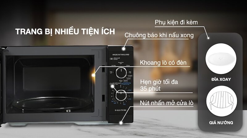Lò vi sóng có nướng Sharp R-G251TV-SL/BK được trang bị nhiều tiện ích vượt trội