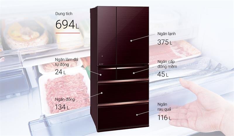 Tủ lạnh 6 cánh Mitsubishi Electric MR-WX70C-F-V - 694 Lít