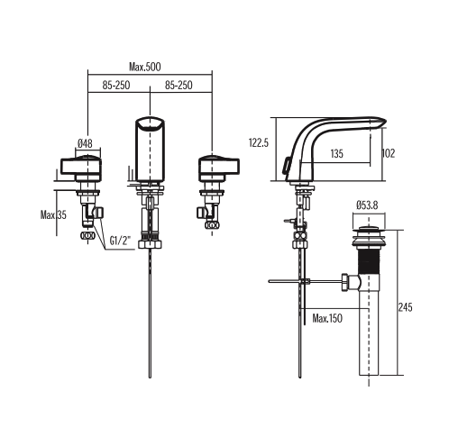 Bản vẽ kỹ thuật vòi lavabo 3 lỗ American Standard IDS WF-6803