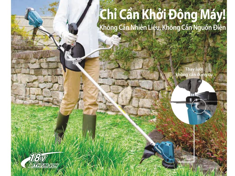 Máy cắt cỏ dùng pin 18V Makita DUR190URT1 sử dụng động cơ không chổi than