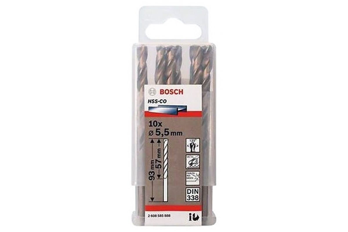 Mũi khoan INOX HSS-Co 5.5mm (hộp 10 mũi) Bosch 2608585888