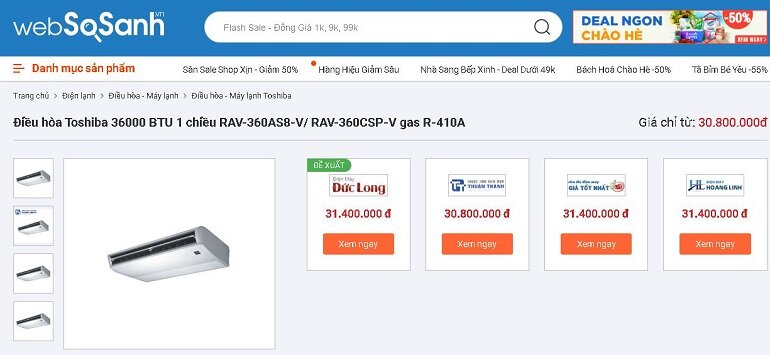 Giá điều hòa Toshiba RAV-360AS8-V/ RAV-360CSP-V phải chăng 