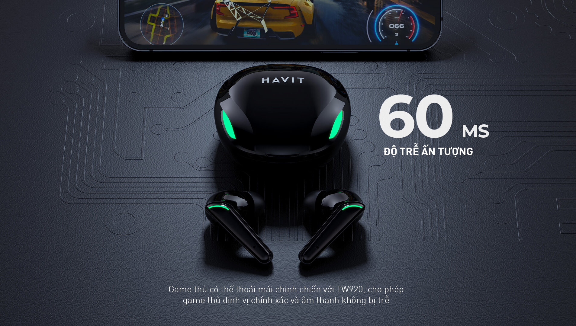 Tai nghe Bluetooth True Wireless Havit TW920 Đen