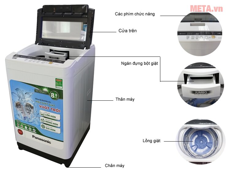 Máy giặt cửa trên 8kg Panasonic NA-F80VG8WRV