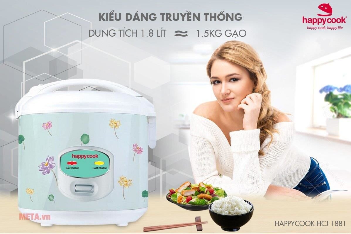 Nồi cơm điện nắp gài HappyCook HCJ-1811 - 1,8 lít (Xanh)