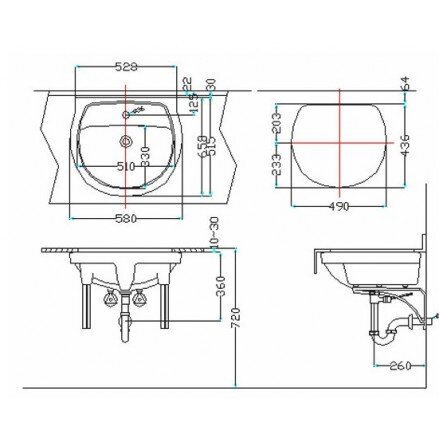 Bản vẽ kỹ thuật của lavabo INAX âm bản AL-2094V