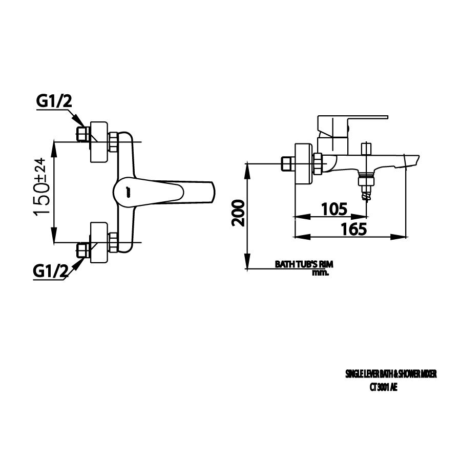 Bản vẽ kỹ thuật củ sen tắm nóng lạnh COTTO CT3001AE