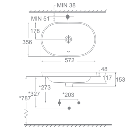 Bản vẽ kỹ thuật chậu rửa mặt Lavabo dương vành AMERICAN STANDARD WP-0310
