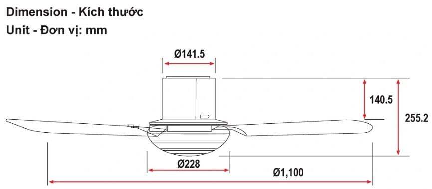 Kích thước của cánh quạt trần KDK M11SU Kích thước của cánh quạt trần KDK M11SU