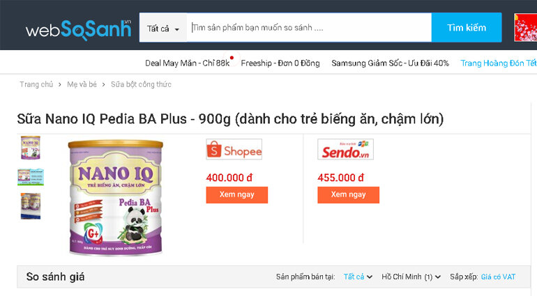 Giá sữa Nano IQ Pedia BA Plus bao nhiêu tiền?