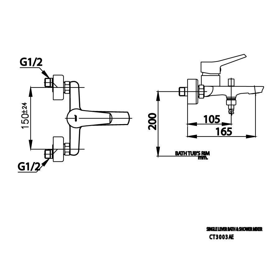 Bản vẽ kỹ thuật củ sen tắm nóng lạnh COTTO CT3003AE