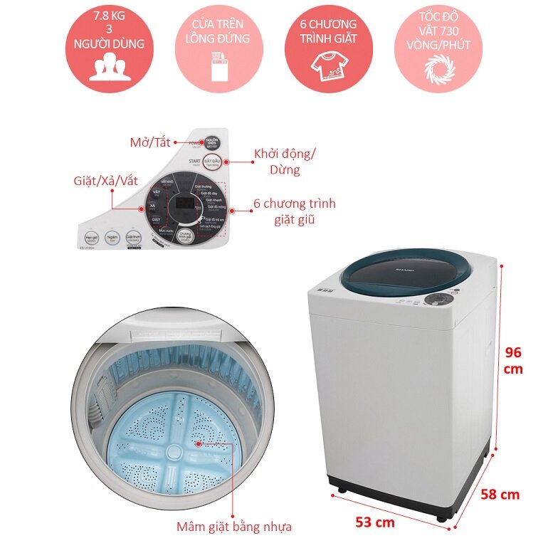 Máy giặt Sharp 7.8 kg ES-U78GV-H Máy giặt Sharp 7.8 kg ES-U78GV-H