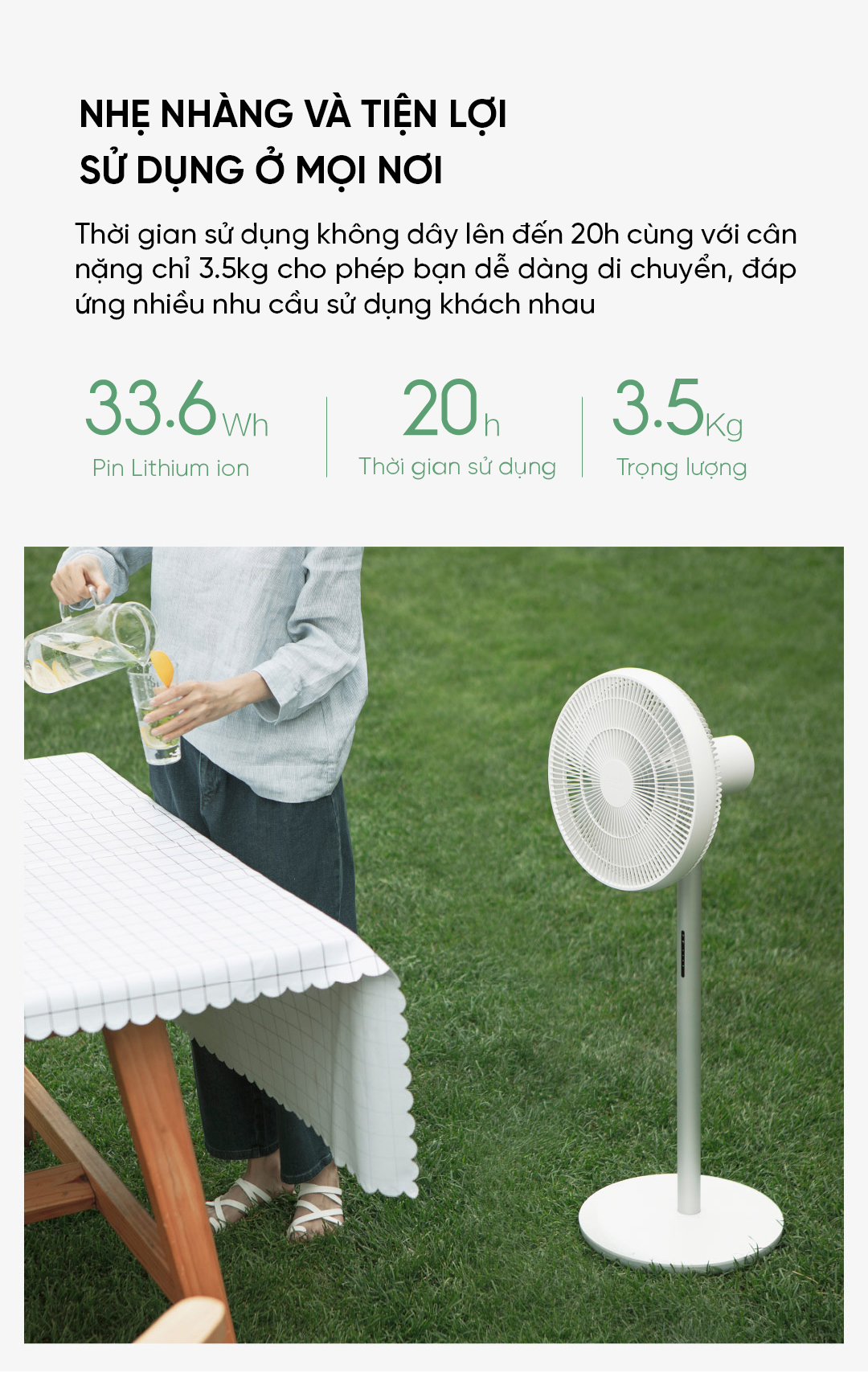 Quạt đứng tích điện Smartmi Gen 3 - ZLBPLDS05ZM - Bản quốc tế - Màu trắng