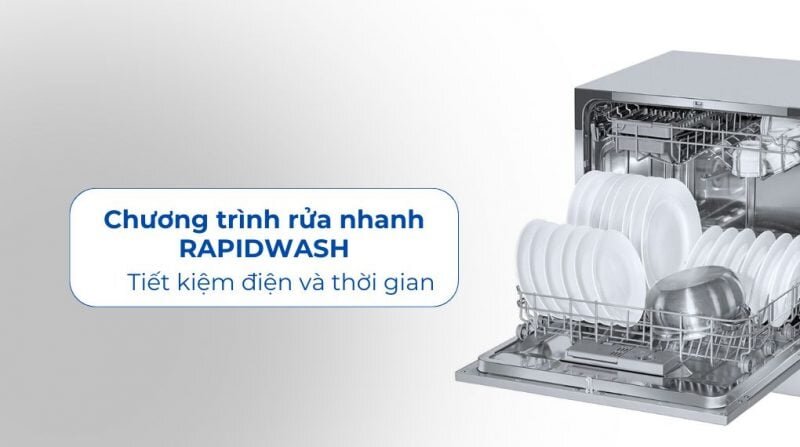 Máy rửa bát compact mini Rosieres RDCP8S-04 ứng dụng công nghệ rửa nước nóng