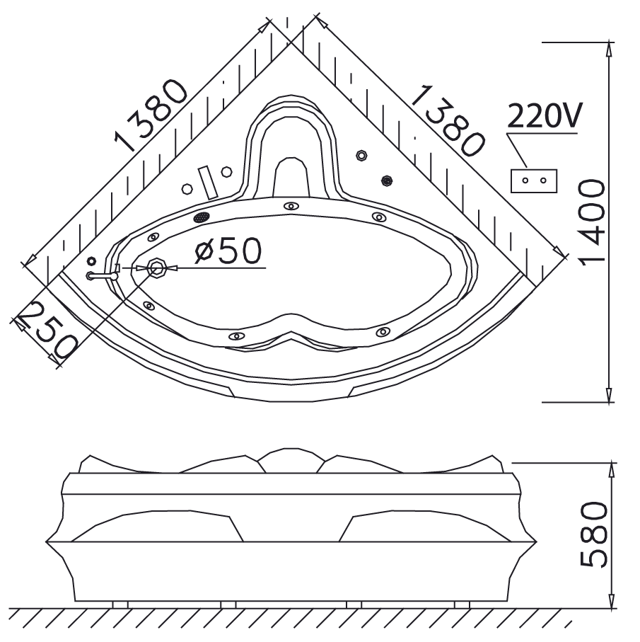 Bản Vẽ Kỹ Thuật Bồn Tắm Góc Caesar AT5132