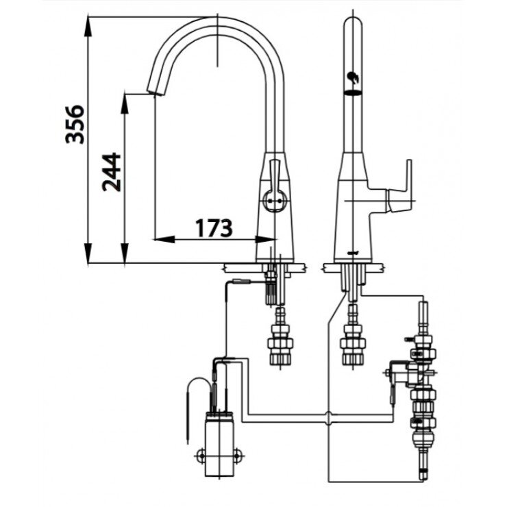 Bản vẽ kỹ thuật vòi bếp nóng lạnh tự động dùng pin CT4904A(DC)