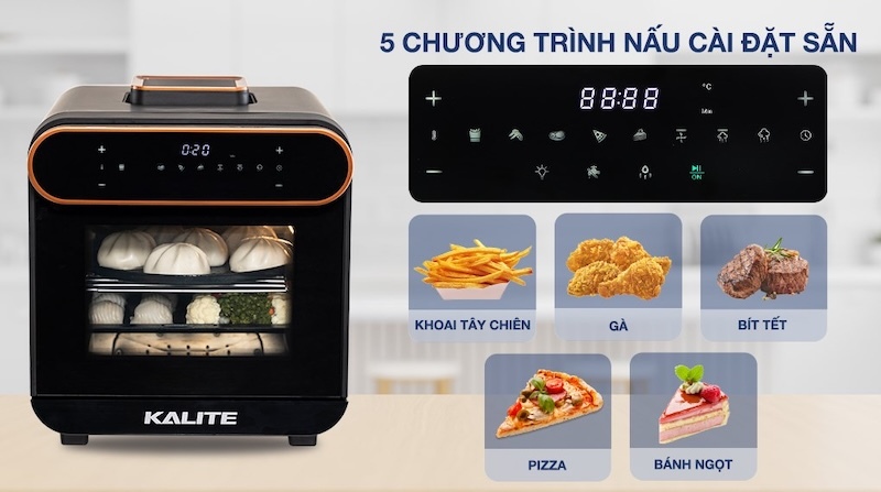 Nồi chiên hơi nước Kalite Steam Pro còn được tích hợp 5 chương trình nấu cài đặt sẵn