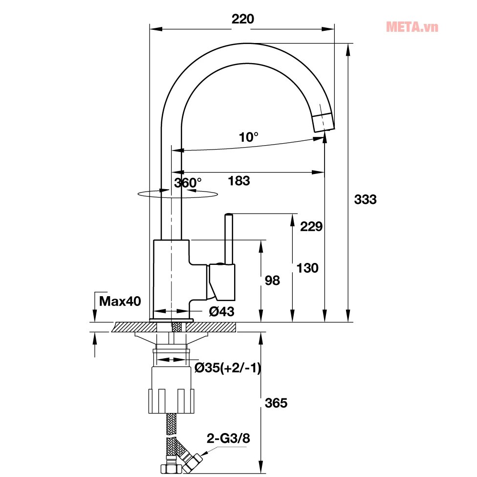 Vòi bếp Hafele Augustus HT-C220 (570.51.290) Vòi bếp Hafele Augustus HT-C220 (570.51.290)