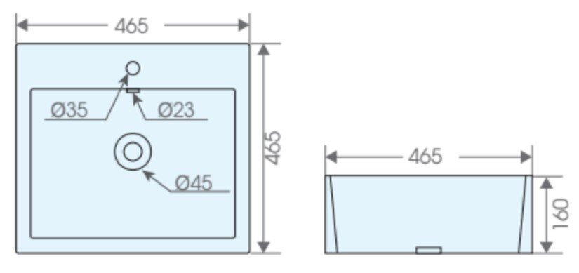 Bản vẽ kỹ thuật chậu rửa lavabo đặt bàn ATMOR AT4243