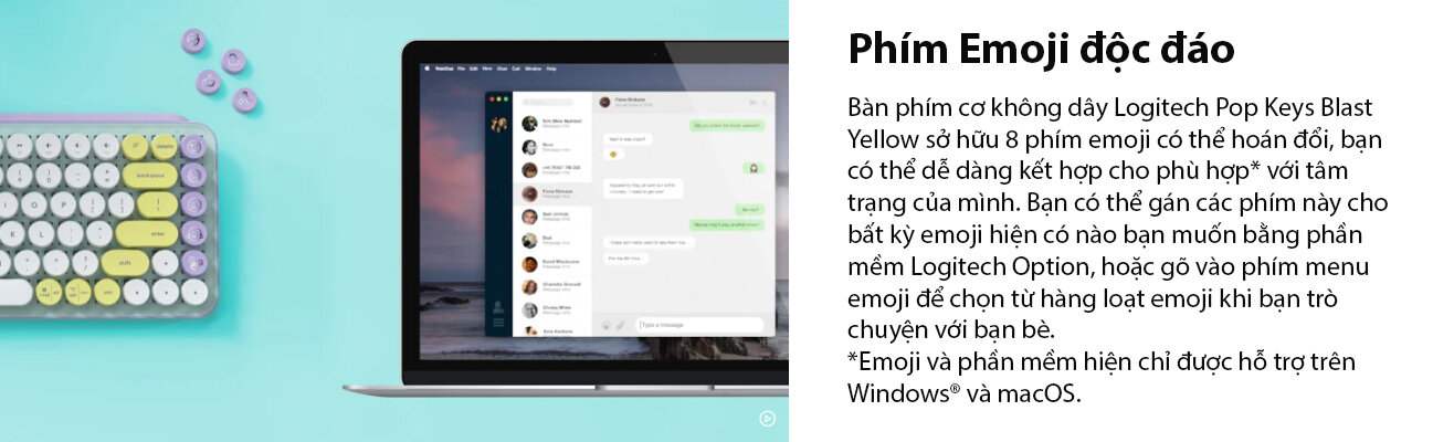 Bàn phím không dây Logitech Pop Keys Blast Yellow (USB/Bluetooth/Vàng-Đen) 2