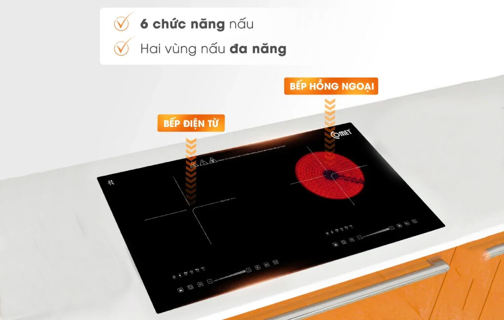 Bếp đôi Hồng ngoại - Điện từ Comet CM5588 có 2 vùng nấu