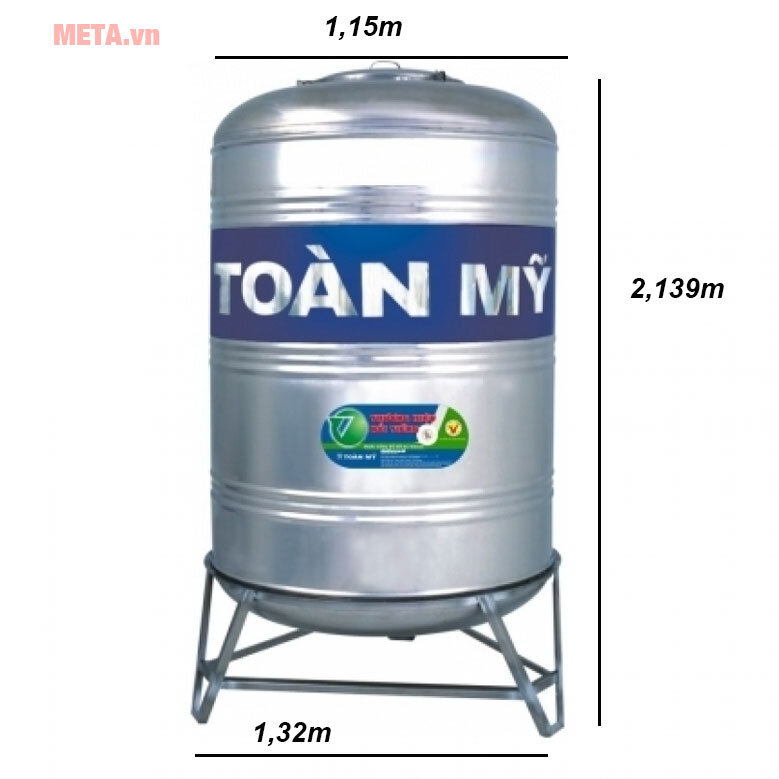 Bồn nước inox đứng Toàn Mỹ 2000L (F1150)