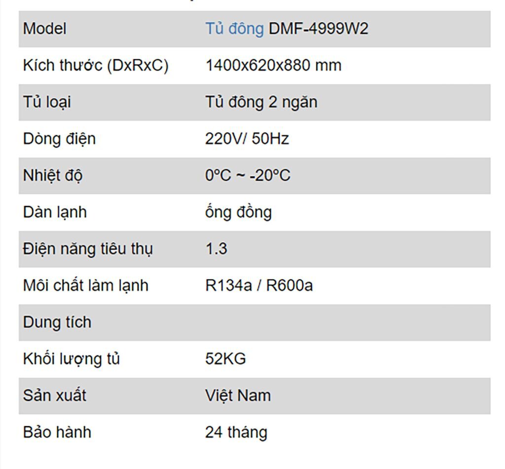 Tủ đông Darling 2 ngăn 470 lít DMF-4999 W2