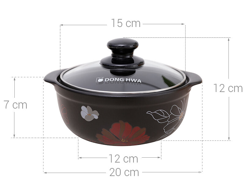 Nồi đất nắp kính hoa văn 1 lít Dong Hwa Tucbeghi GF702 Nồi đất nắp kính hoa văn 1 lít Dong Hwa Tucbeghi GF702