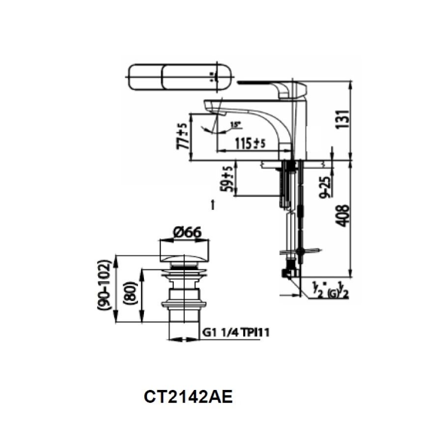 Bản vẽ kỹ thuật vòi lavabo nóng lạnh COTTO CT2142AE