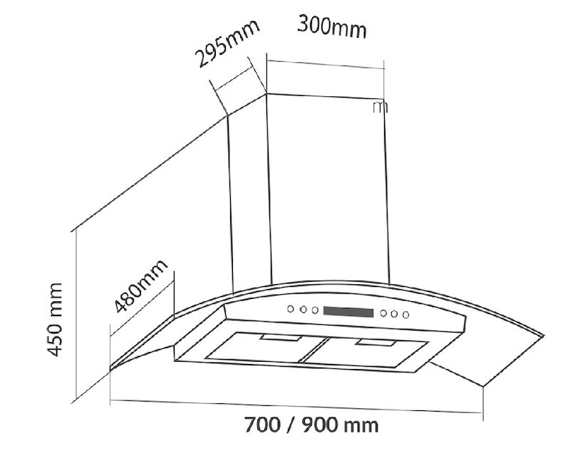 Kích thước lắp đặt máy hút mùi Eurosun EH-70K11E