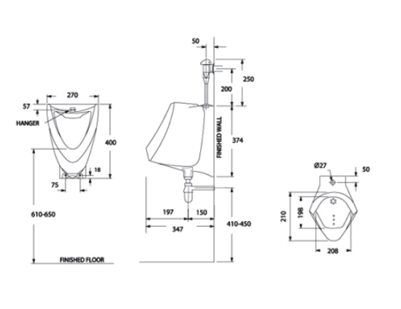 Bản vẽ kỹ thuật bồn tiểu nam American Standard VF-0412