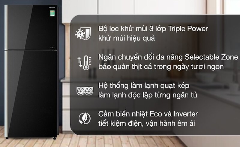 Tính năng tiện ích tủ lạnh Hitachi Inverter 366 lít R-FVX480PGV9