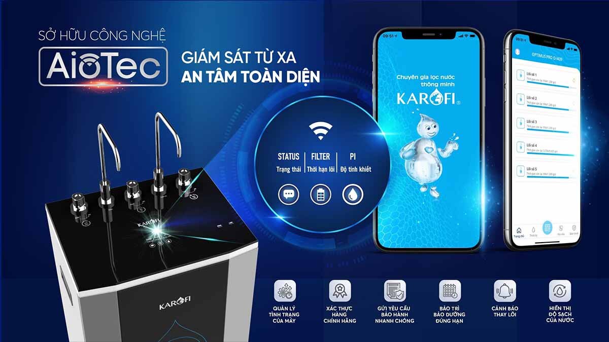 Công nghệ AIo Tec trên máy lọc nước nóng lạnh Karofi KAD-C55 10 lõi