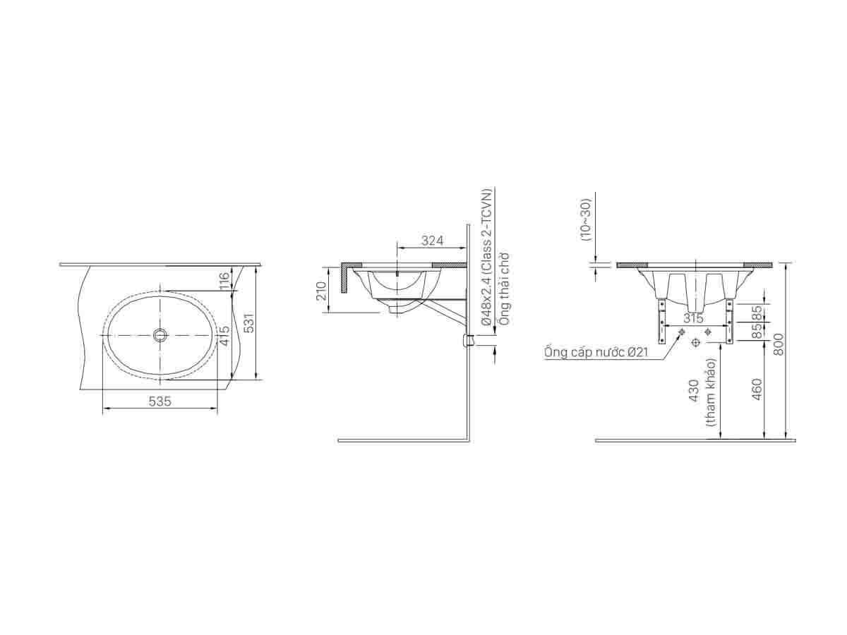 Bản vẽ kỹ thuật chậu rửa Lavabo INAX âm bàn L-2293V