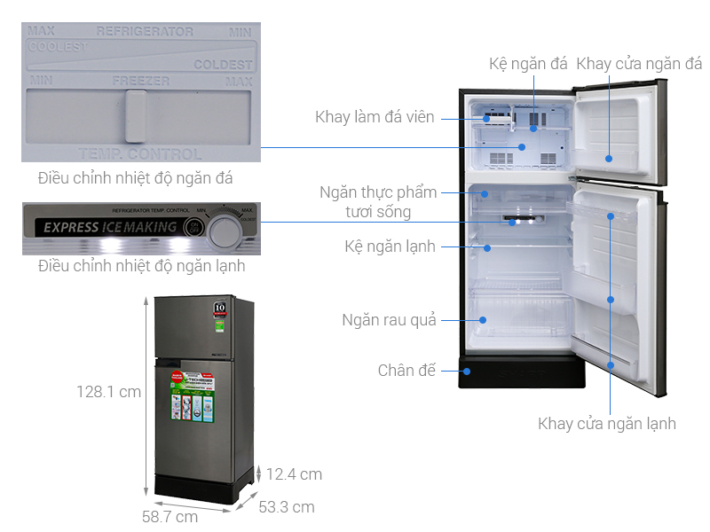 Tủ lạnh Sharp Inverter 165 lít SJ-X176E-SL Tủ lạnh Sharp Inverter 165 lít SJ-X176E-SL