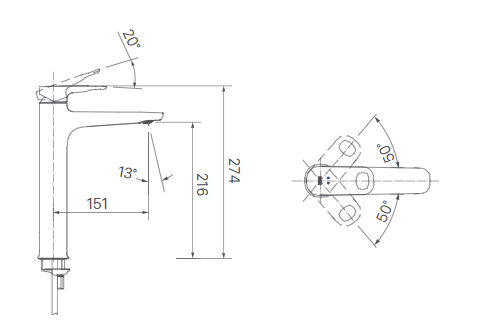 Bản vẽ kỹ thuật vòi chậu lavabo nóng lạnh Inax LFV-652SH