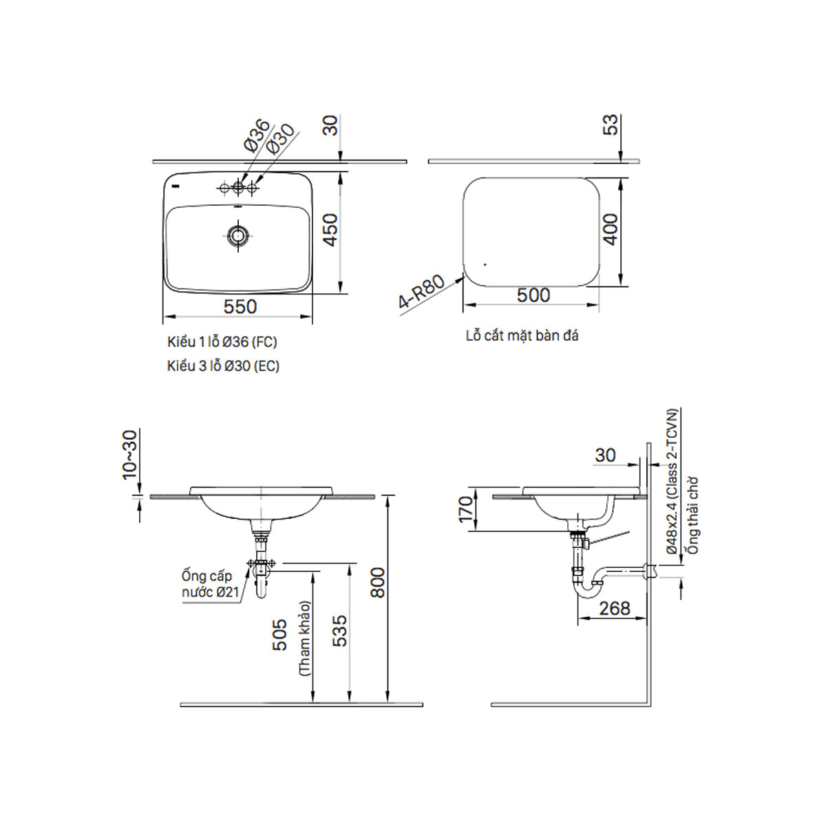 Bản vẽ kỹ thuật chậu dương bàn L-2398V FC INAX