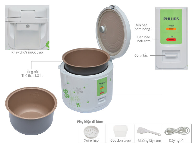 Nồi cơm điện Philips 1.8 lít HD3017