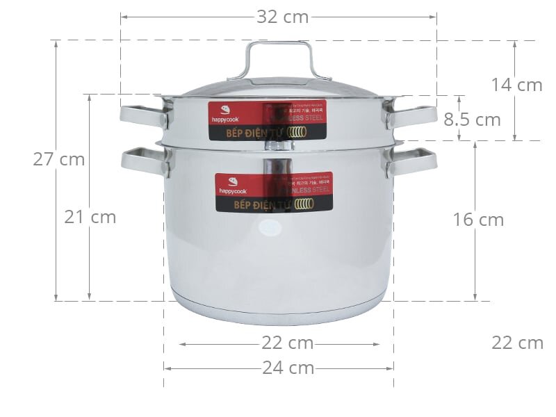 Bộ xửng 3 đáy Happy Cook Milan ST24-MLG