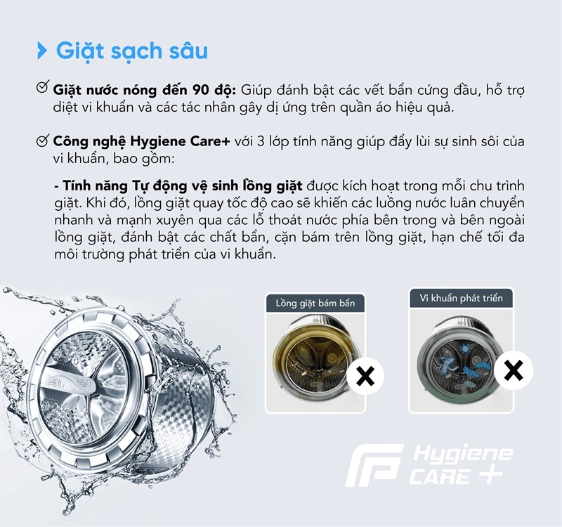 Máy giặt Funiki Inverter 8.5 kg HWM F885ADG 4 Máy giặt Funiki Inverter 8,5 kg HWM F885ADG công nghệ giặt