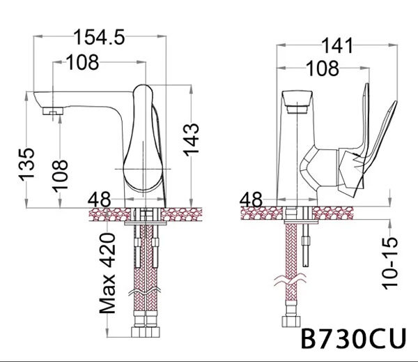 Bản vẽ kỹ thuật vòi lavabo Caesar B740CU nóng lạnh