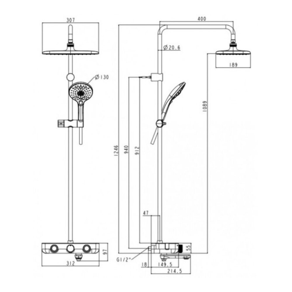 Bản vẽ kỹ thuật vòi sen cây tự động ổn nhiệt AMERICAN STANDARD WF-4956